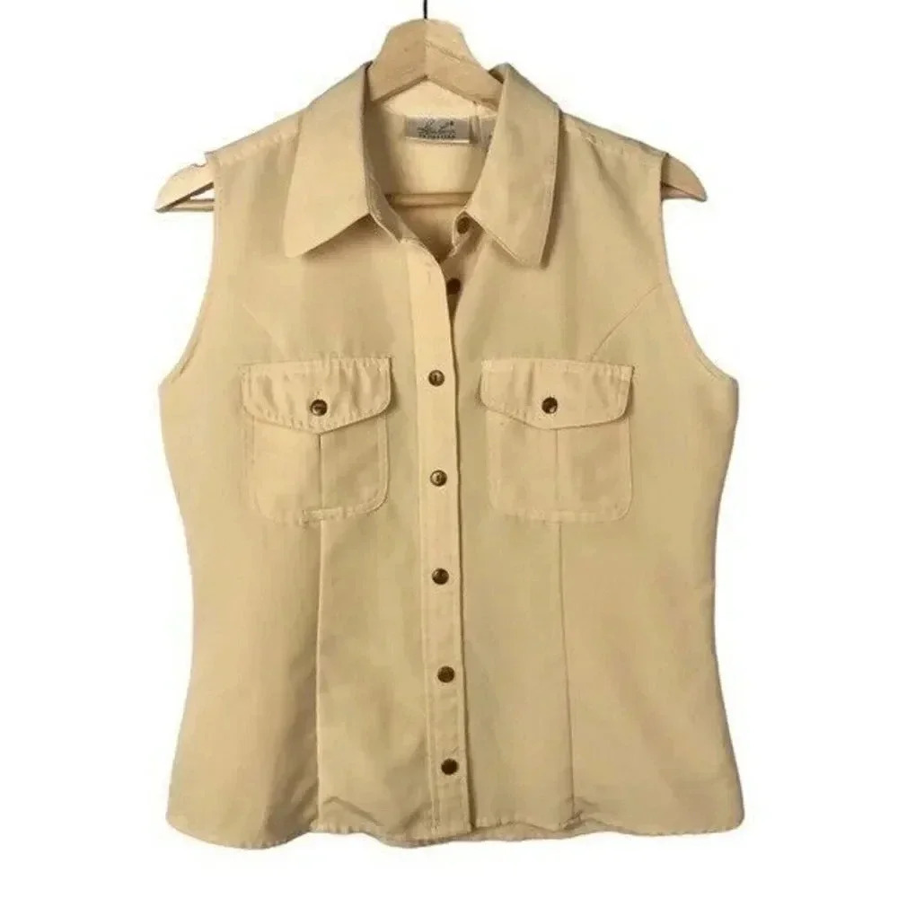 Vintage Kathie Lee Yellow Button Down Tank Top S - Picture 1 of 5